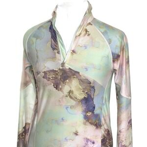 Obermeyer Base Layer Top 1/4 Zip Marble Print Size M Pastel Athletic 89011